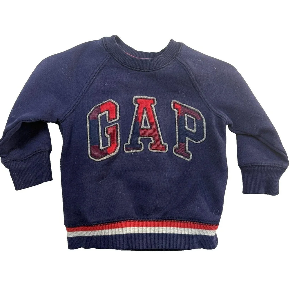 Vintage 90s Gap Sweatshirt Boys 3T Blue Striped Hem Pullover Preppy Kidcore